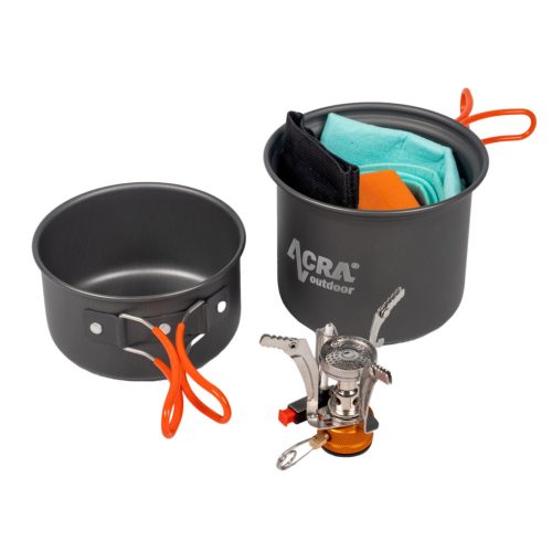 Acra C23 kemping edénykészlet gáztűzhellyel együtt 1-2 fő részére