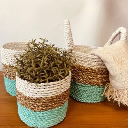 Tengerifű Fonott Kosár Együttes - Zöld/Natúr/Fehér