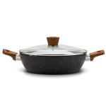 Nava 10-144-130 Nature tapadásmentes pecsenyesütő, kőbevonattal, hőálló fogantyú, üvegfedő, 28 cm