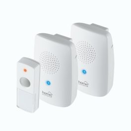  Home DBS 1001DC vezeték nélküli csengőszett, 2 beltéri egység és 1 nyomógomb, 100m hatótáv, többszólamú hang, 8 dallam, elemes tápellátás