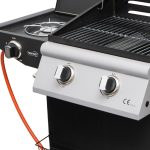 Home GRG02 gázgrill, 2 főégővel, 1 oldalégővel, 3,2 kW égőnkénti teljesítmény, 440x400 mm sütőfelület, nyomásszabályozó készlettel