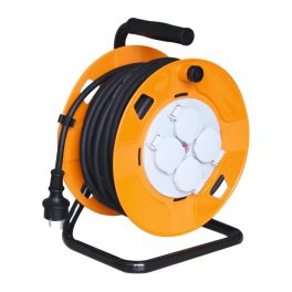   Home HJR 10-50 kábeldob, 50 m, fém talp, IP44-es védelem, H07RN-F 3G1,5 mm2 kábel gumi kábel, max. 3000 W, 4 aljzat takarófedéllel, védőkapcsoló