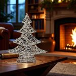 Home KAD45 fém fenyő dekoráció, 160db melegfehér micro LED, 5 m tápvezeték, adapteres tápellátás, beltéri kivitel