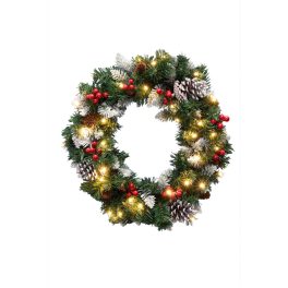   HOME KMK45LED LED-es műkoszorú, 45 cm, 35 db melegfehér LED, 8 programos, időzítés, 2D tűlevél, elemes tápellátás, beltéri kivitel