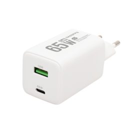   HOME SA65PPS USB hálózati szupergyors töltő, 65Watt, 2in1: USB-A + USB-C aljzat, QC + PD + PPS gyorstöltés, GaN technológia
