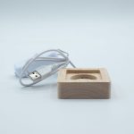 6cm Négyzetes fa LED alátét- Hideg/meleg