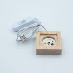 6cm Négyzetes fa LED alátét- Hideg/meleg